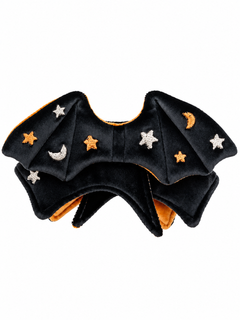 Black velvet Bat Choker with embroidered stars, moons and orange trim.